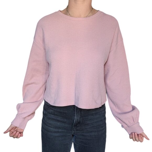 Forever 21 Pink Waffle Knit Long Sleeve Shirt Women Size Large - Picture 1 of 8
